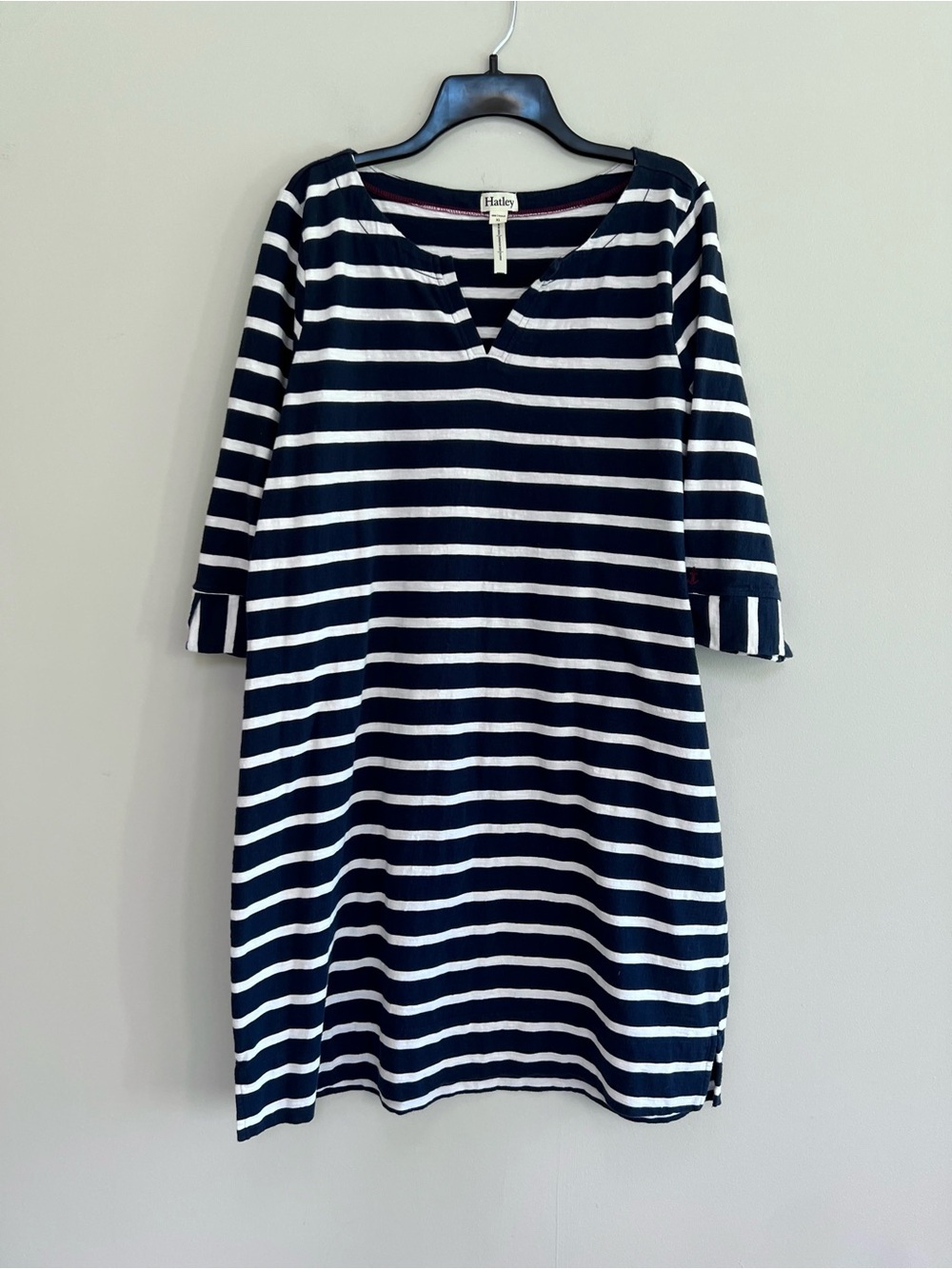 Hatley Cotton Nautical Navy Blue + White Striped 3/4 Peplum Sleeve Dress, XL